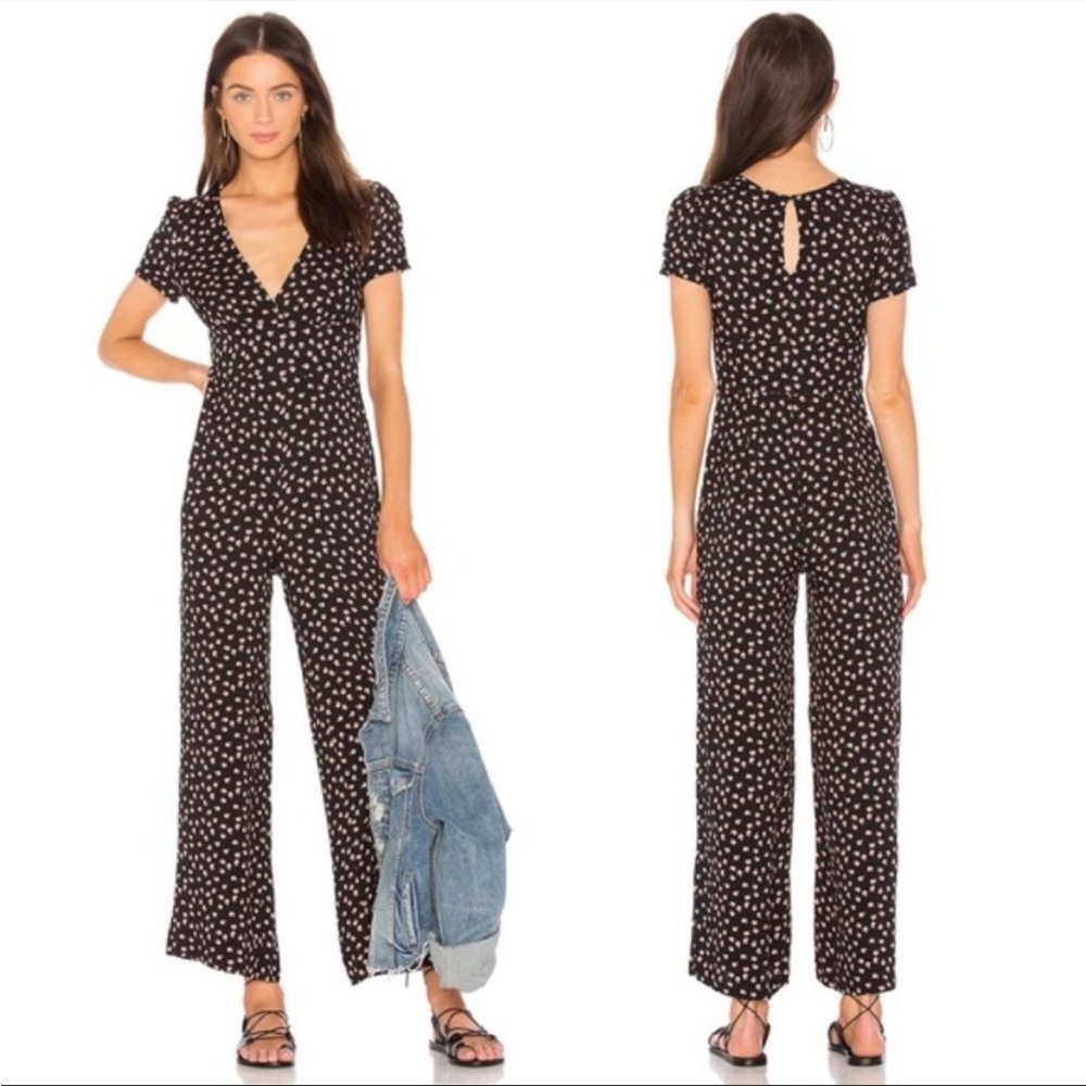 Free People Black and Pink Wide Leg Jumpsuit